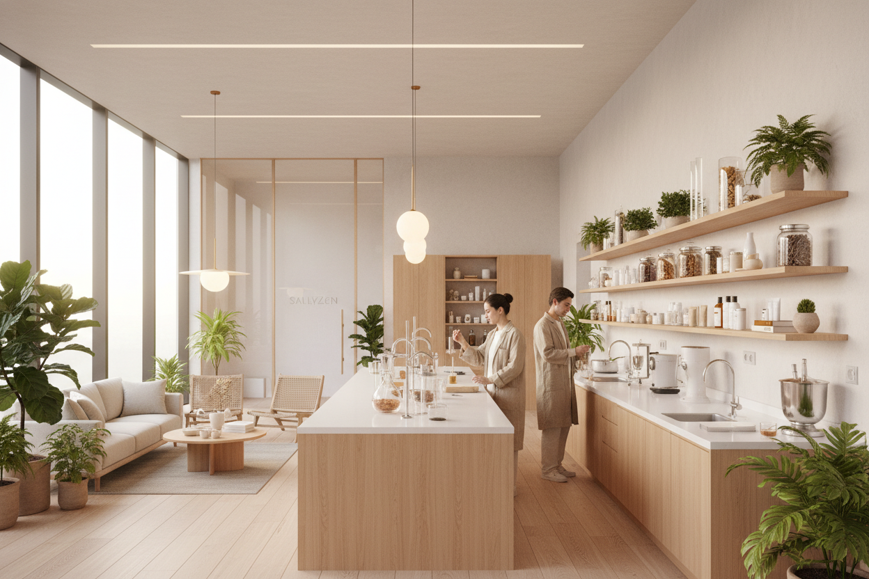 create a modern and cozy cosmetic lab 